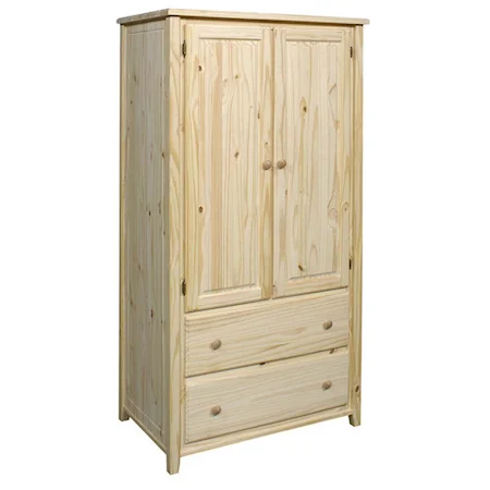 Solid Wood Wardrobe with Two Drawers and Hang Rod